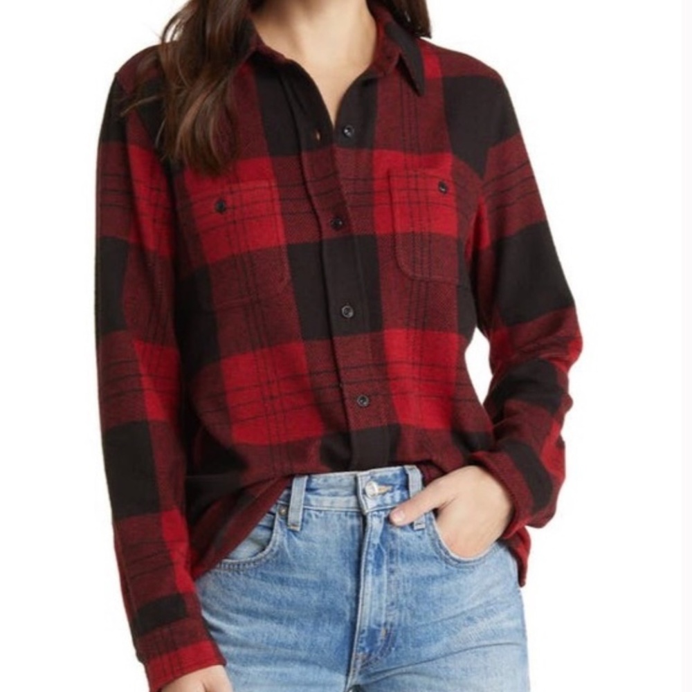 NWT Faherty Legend Plaid Sweater Shirt Orchard House Red Plaid XXL